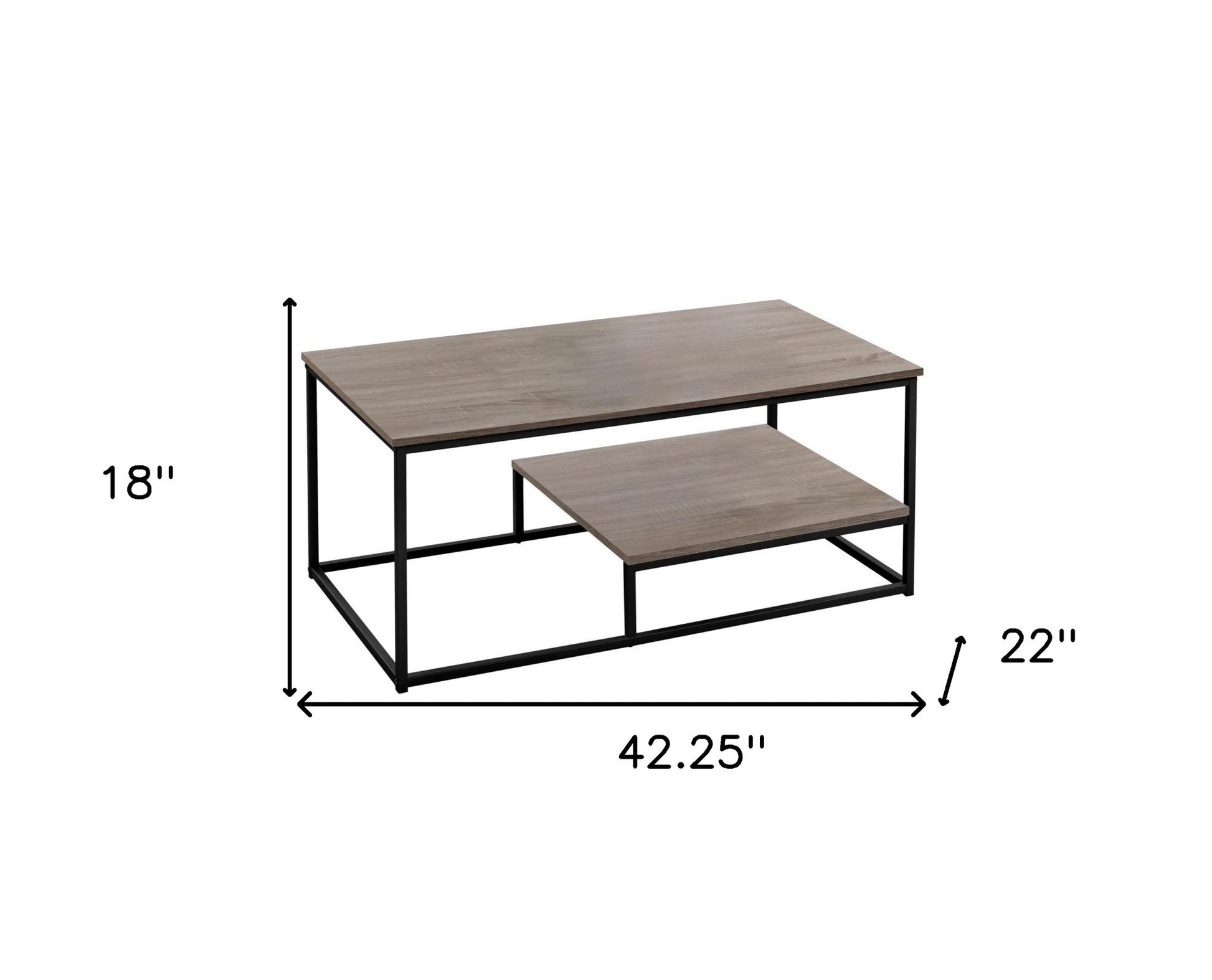 Set of Three 42" Taupe And Black Metal Coffee Table With Shelf-Coffee Tables-DECOROLALA