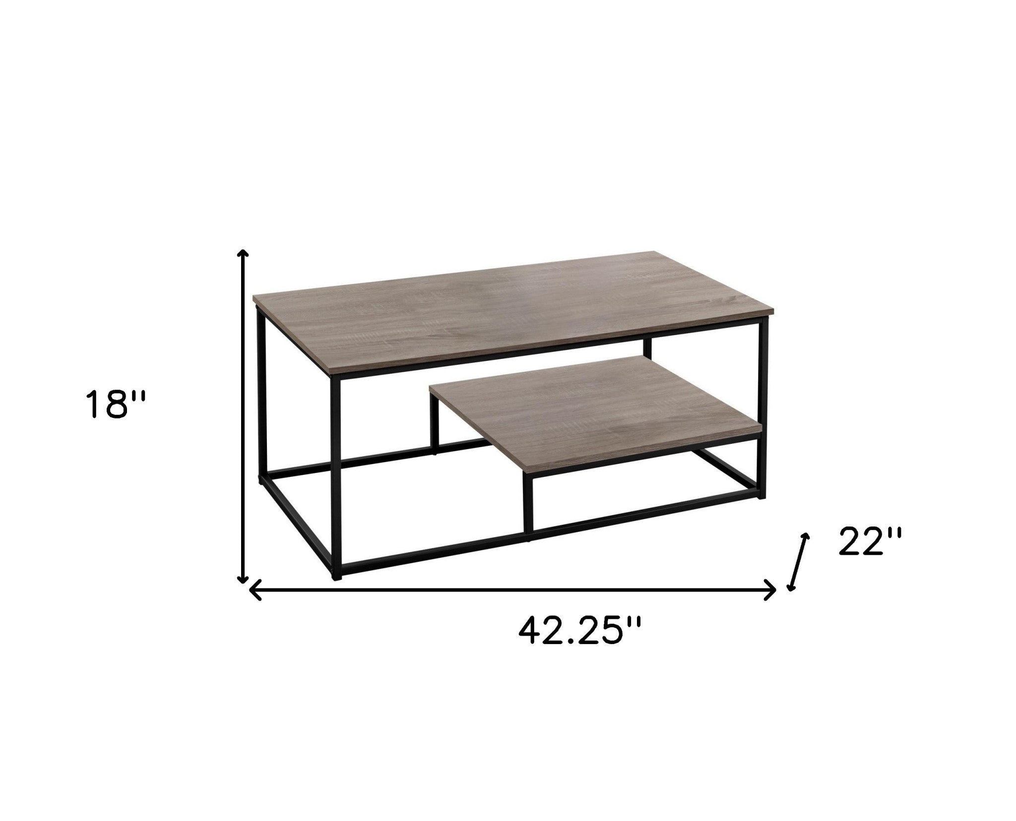 Set of Three 42" Taupe And Black Metal Coffee Table With Shelf-Coffee Tables-DECOROLALA