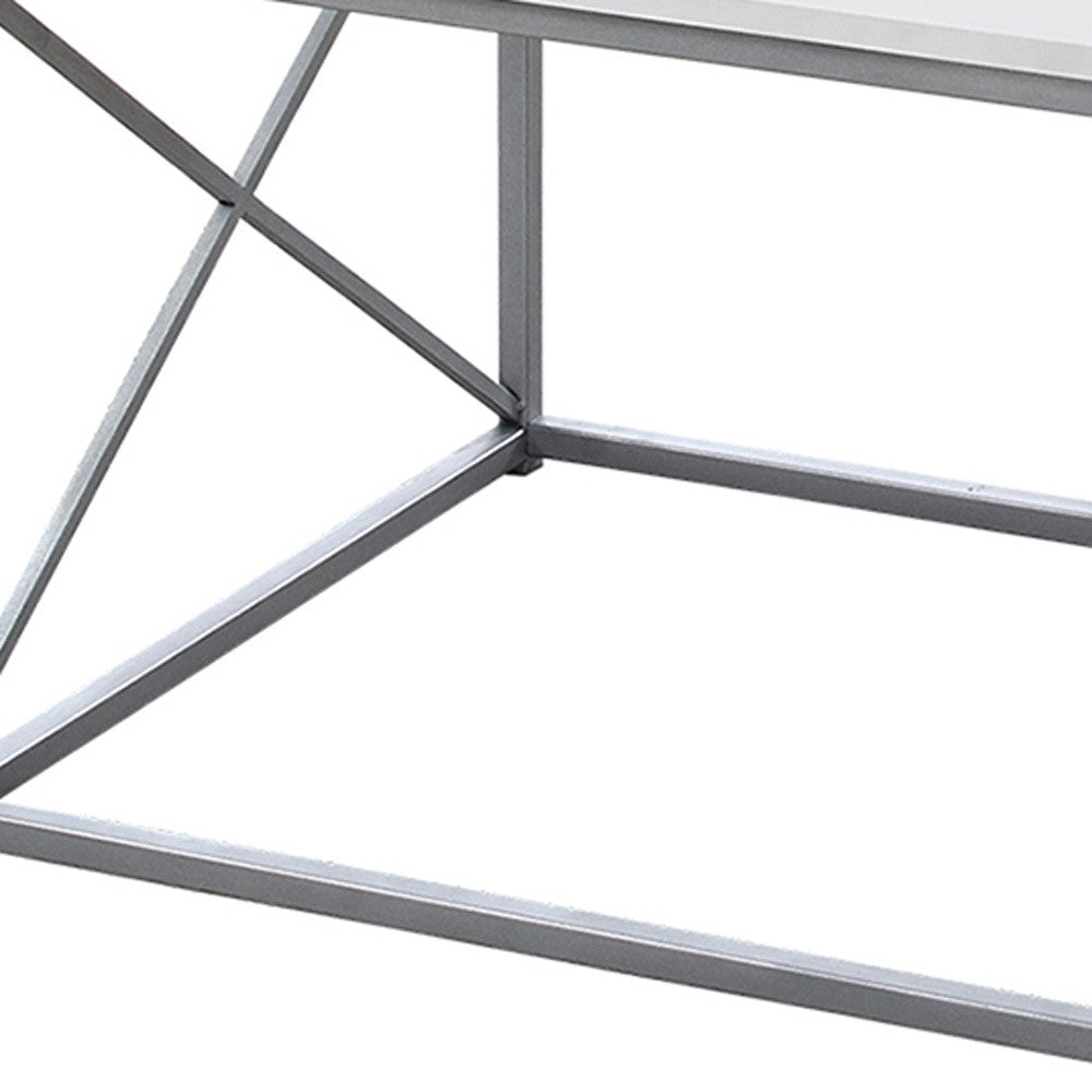 Set of Three 42" White And Silver Metal Coffee Table-Coffee Tables-DECOROLALA