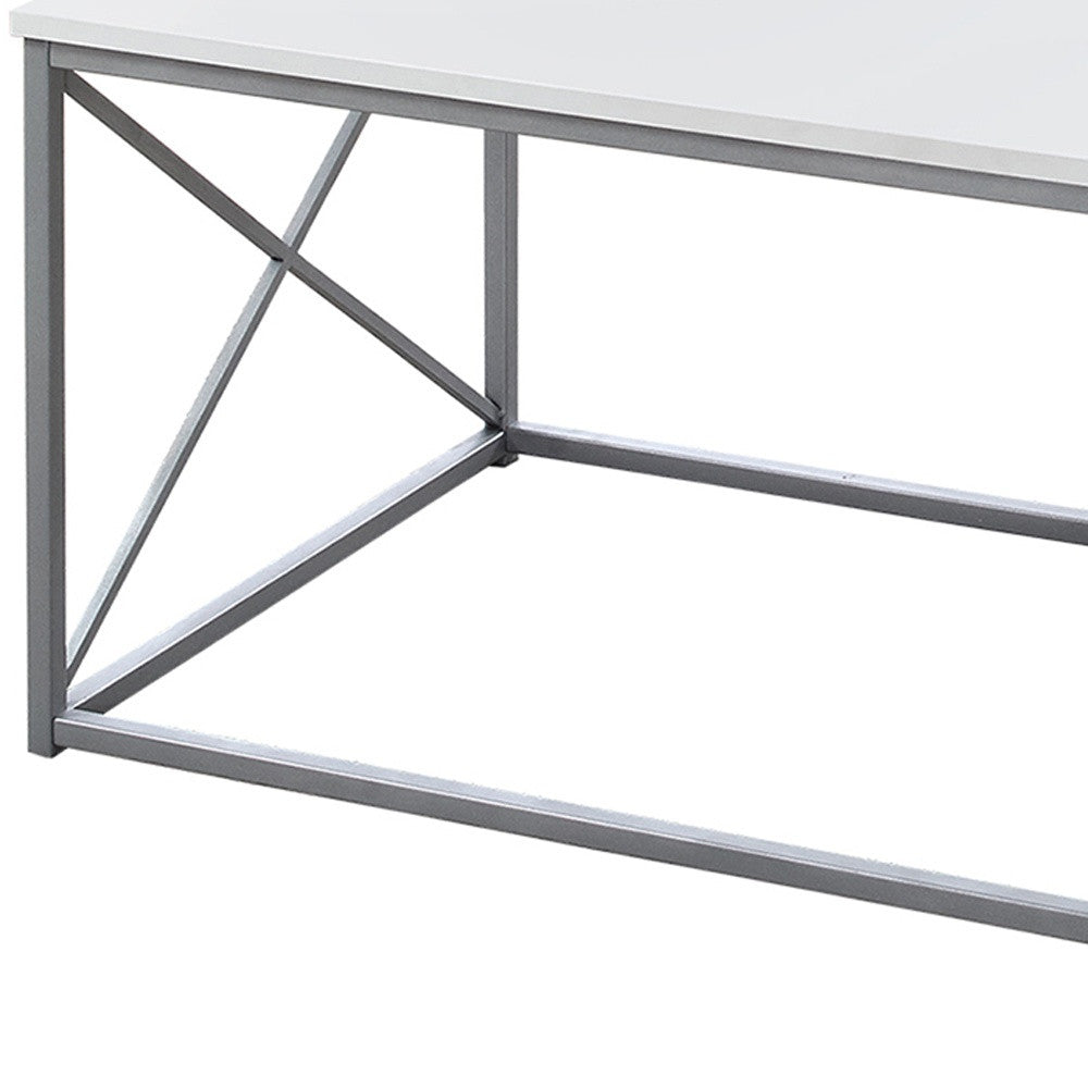 Set of Three 42" White And Silver Metal Coffee Table-Coffee Tables-DECOROLALA