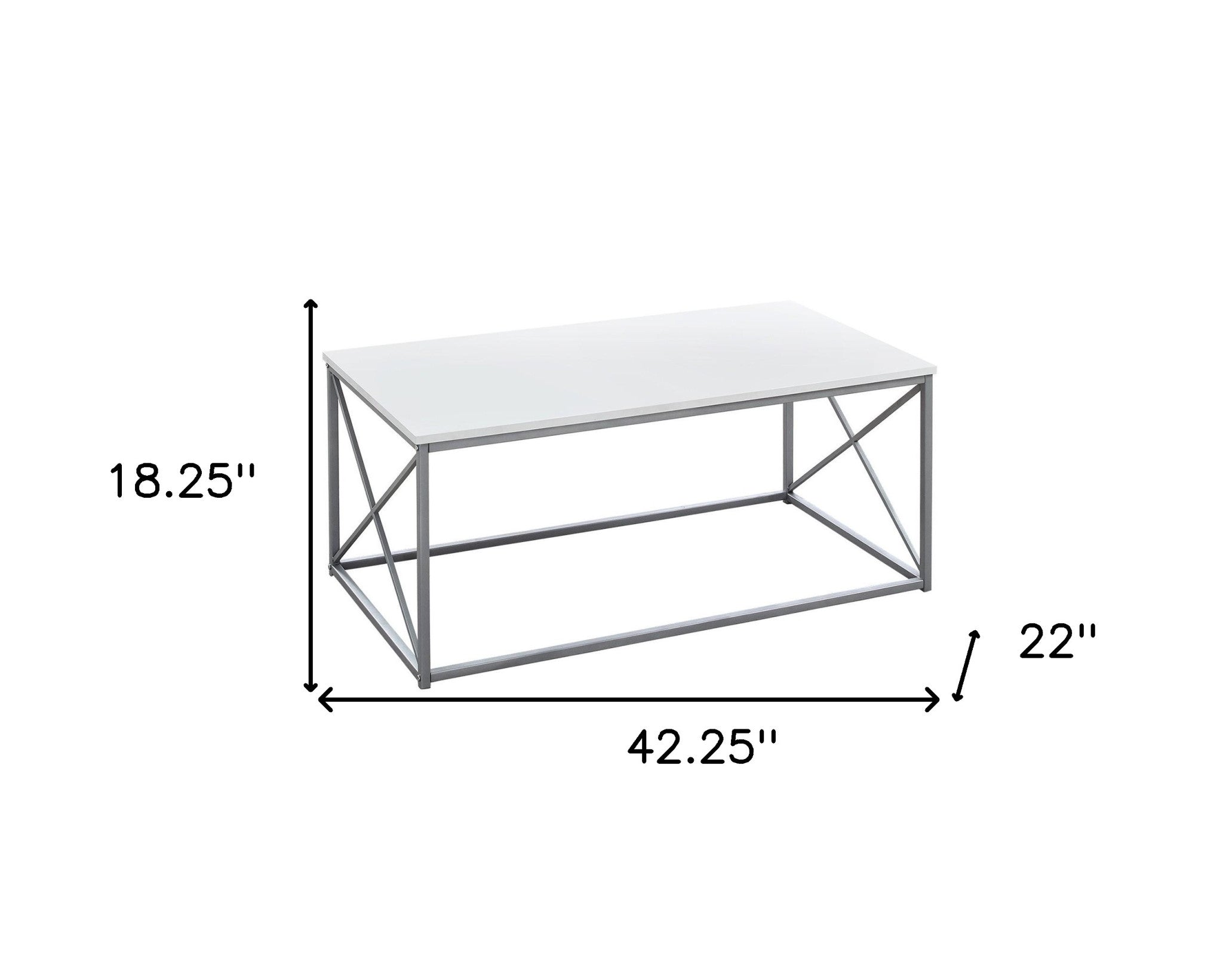 Set of Three 42" White And Silver Metal Coffee Table-Coffee Tables-DECOROLALA