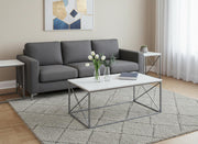 Set of Three 42" White And Silver Metal Coffee Table-Coffee Tables-DECOROLALA