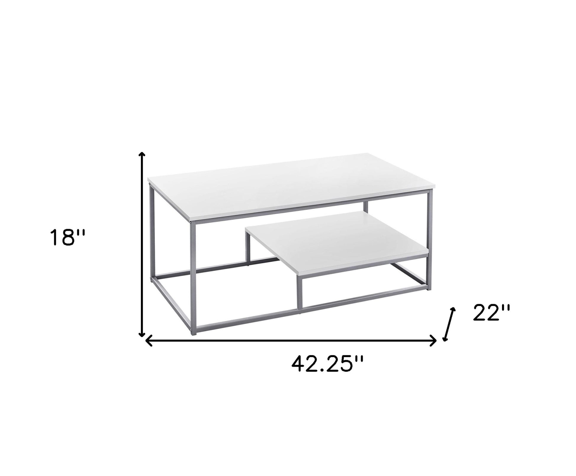 Set of Three 42" White And Silver Metal Coffee Table With Shelf-Coffee Tables-DECOROLALA