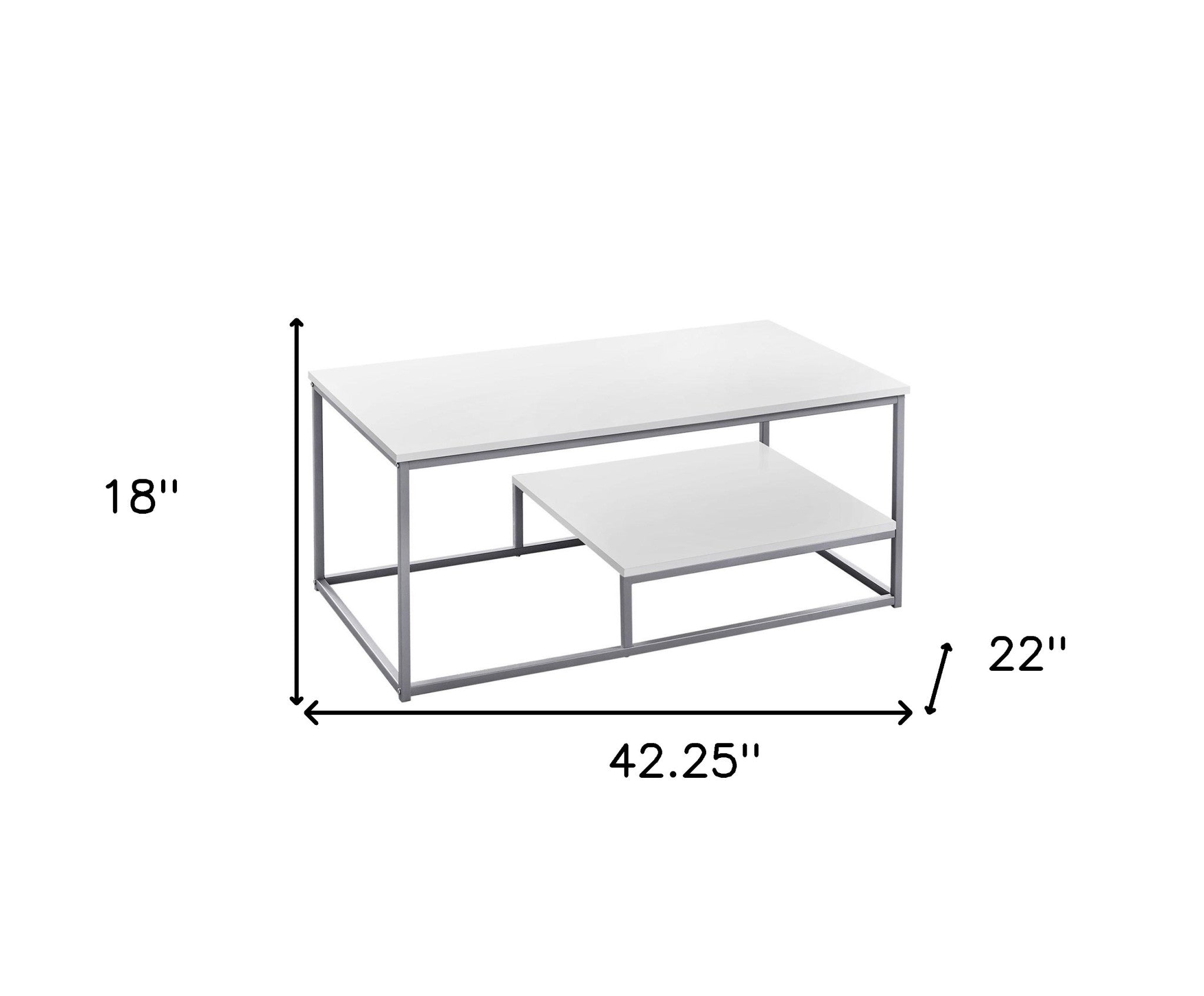 Set of Three 42" White And Silver Metal Coffee Table With Shelf-Coffee Tables-DECOROLALA