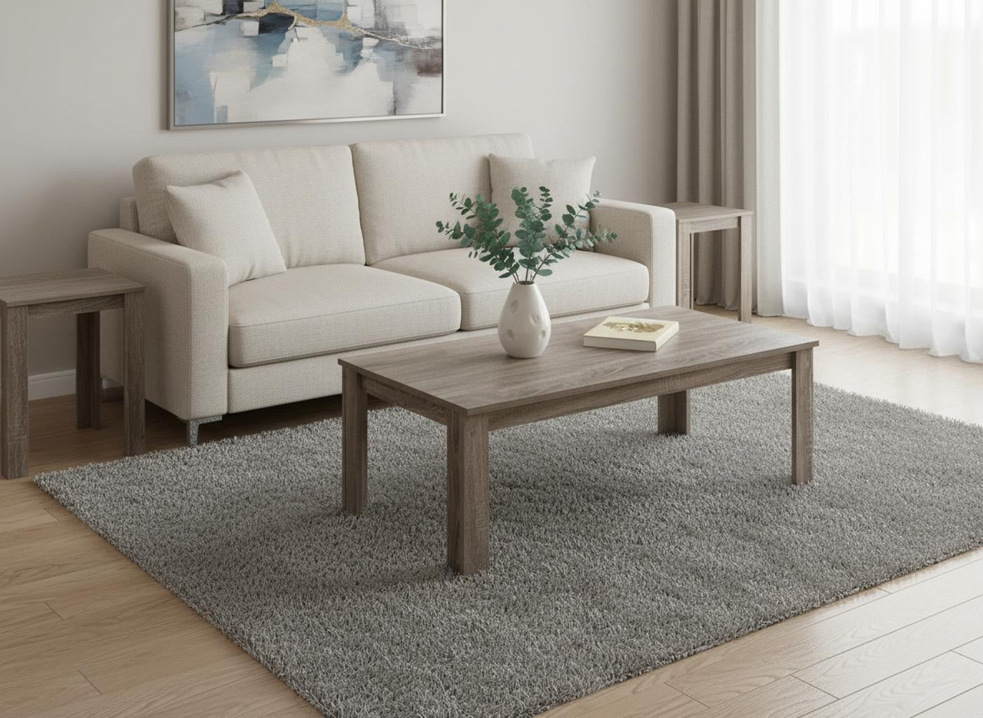 Set of Three 44" Taupe Coffee Table-Coffee Tables-DECOROLALA