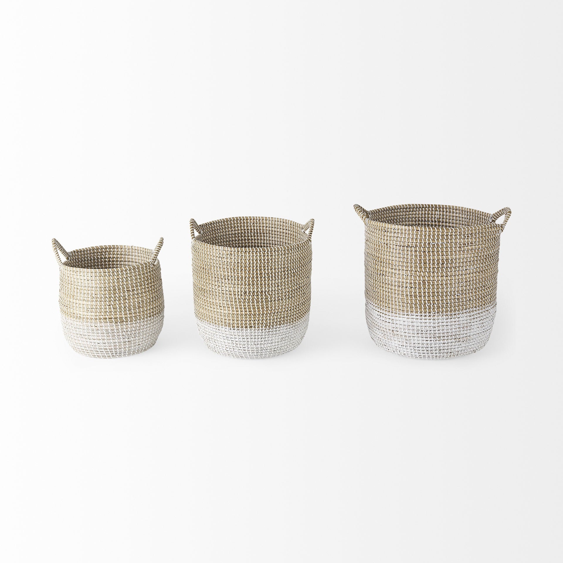 Set of Three Beige And White Wicker Desk Organizer-Organizers-DECOROLALA