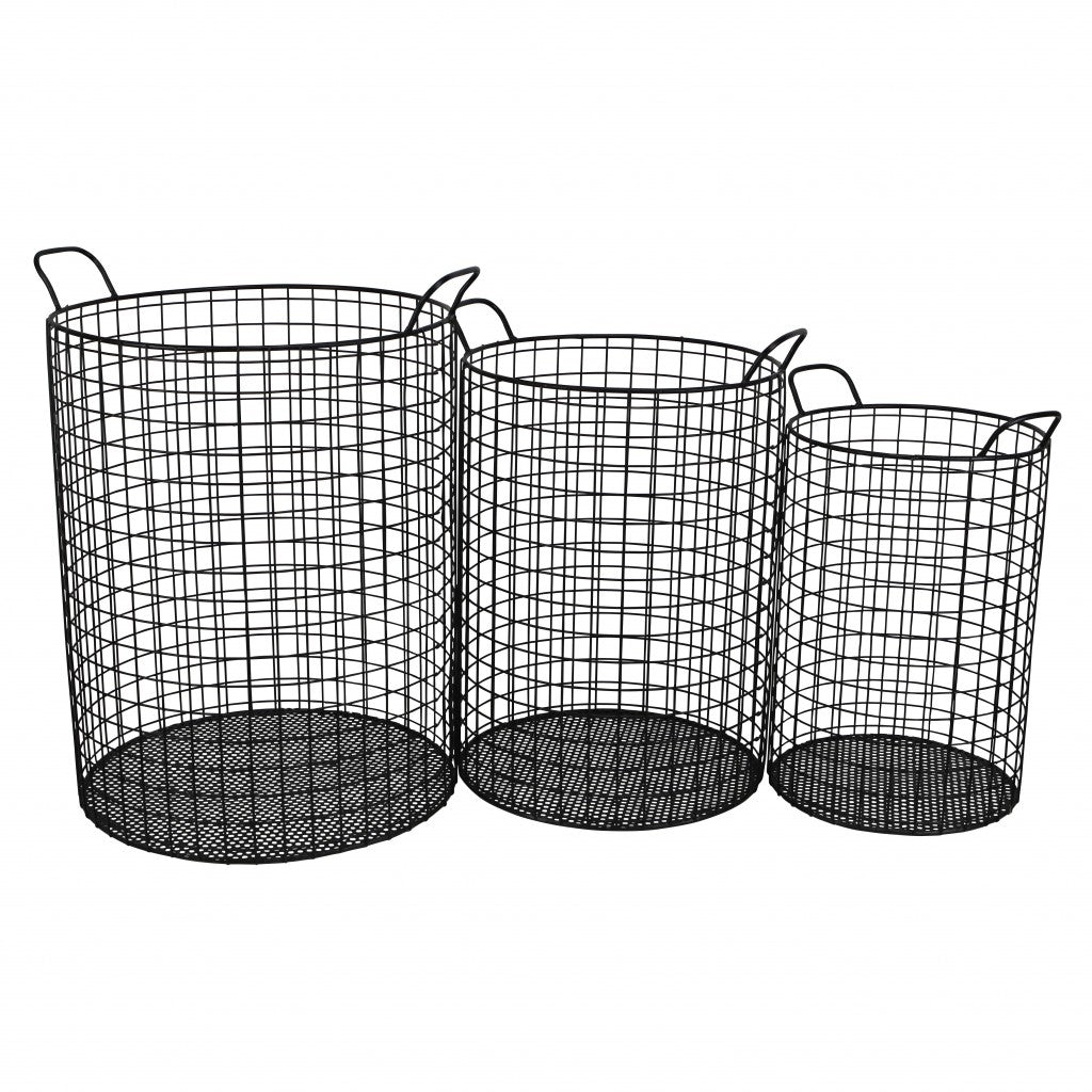 Set of Three Black Metal Basket-Organizers-DECOROLALA