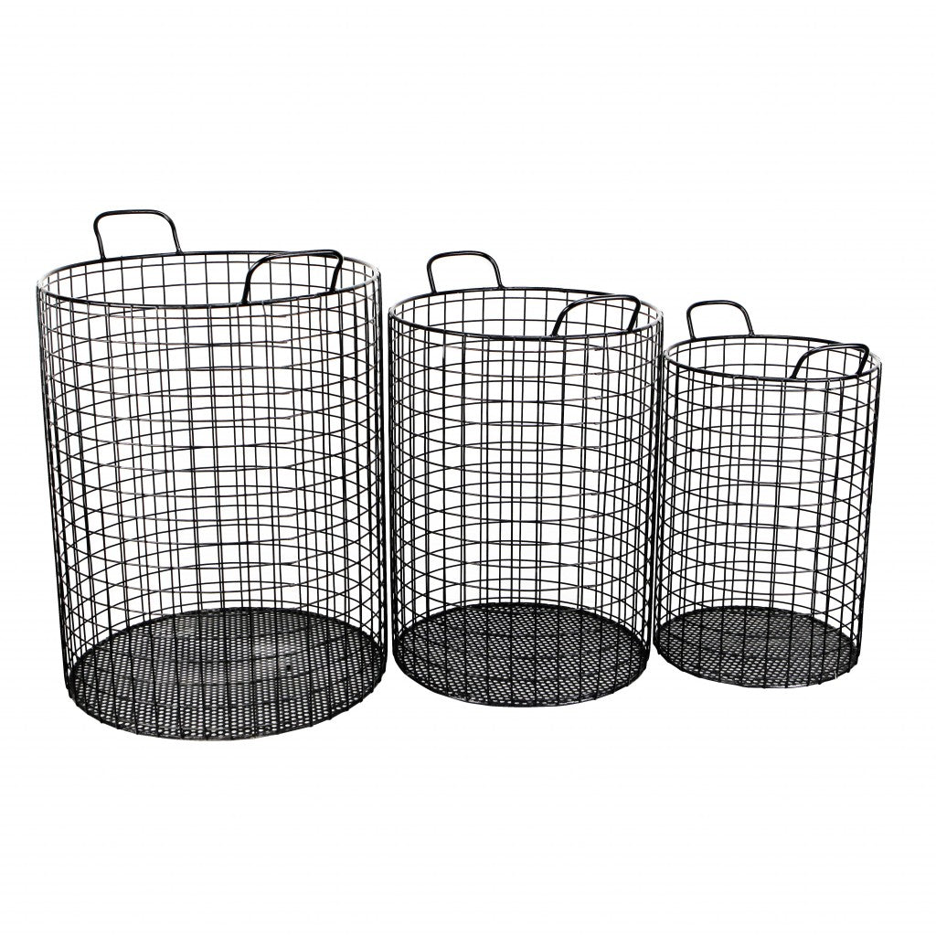 Set of Three Black Metal Basket-Organizers-DECOROLALA