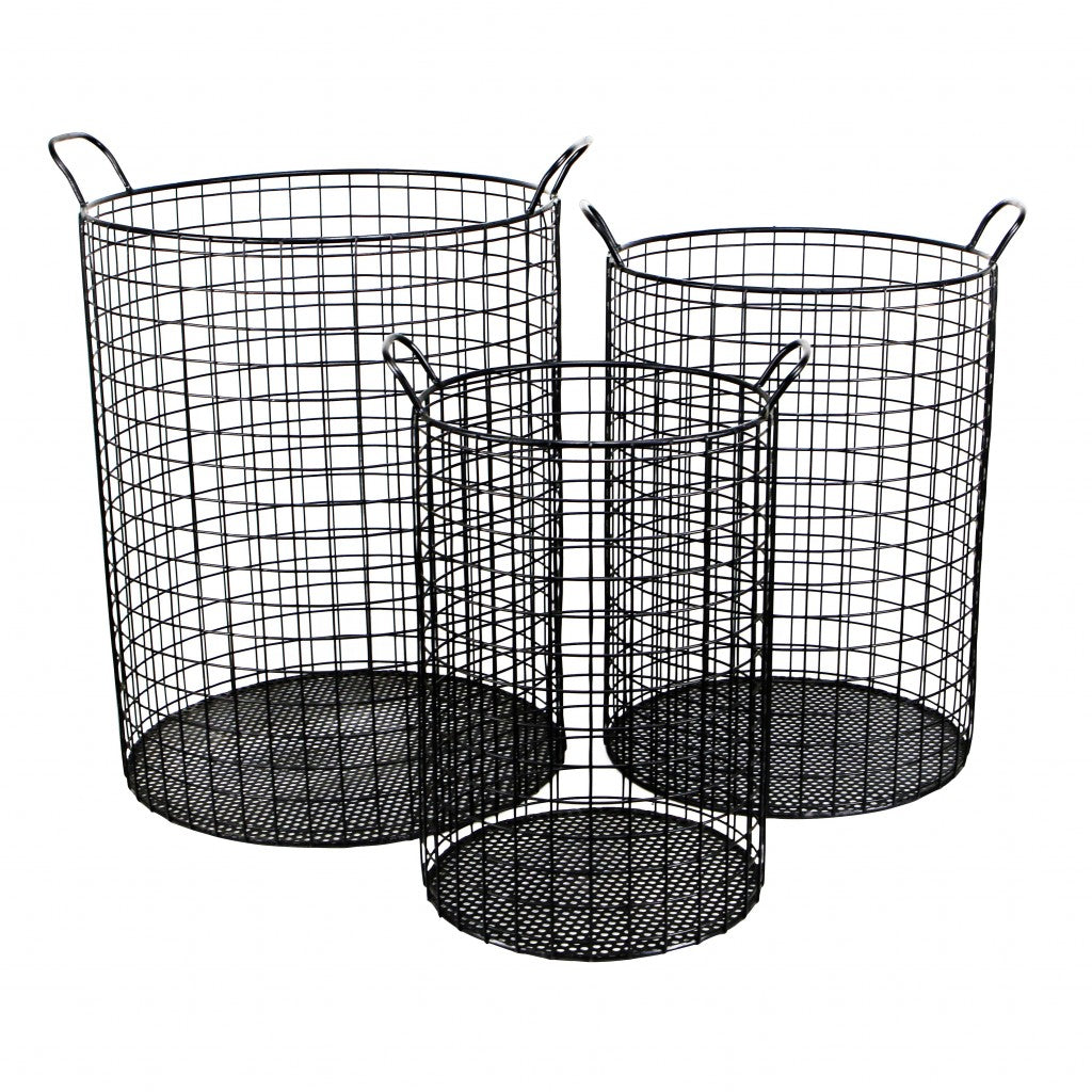 Set of Three Black Metal Basket-Organizers-DECOROLALA