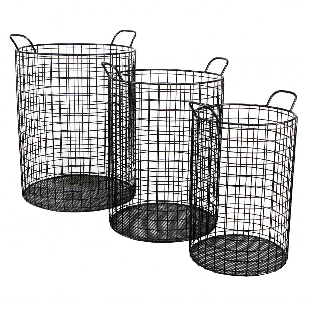 Set of Three Black Metal Basket-Organizers-DECOROLALA