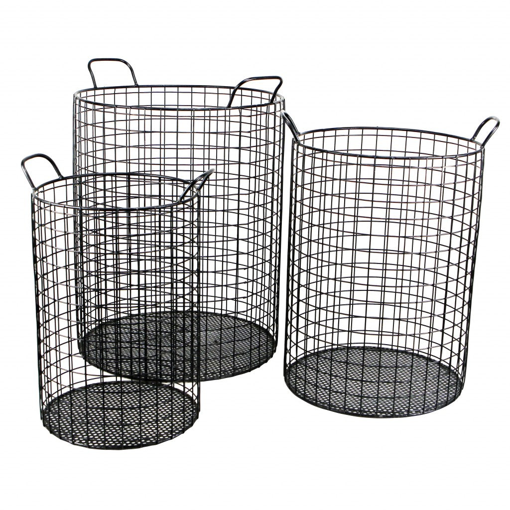 Set of Three Black Metal Basket-Organizers-DECOROLALA