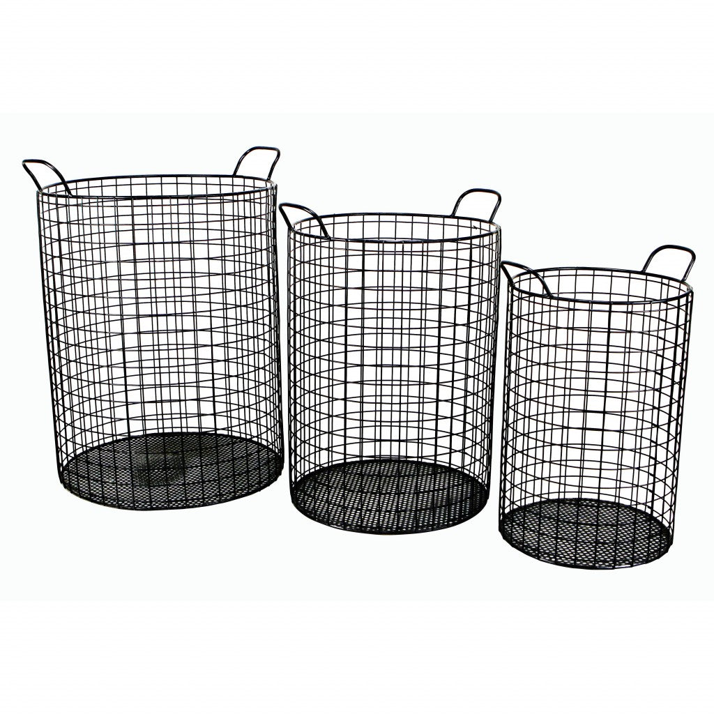 Set of Three Black Metal Basket-Organizers-DECOROLALA