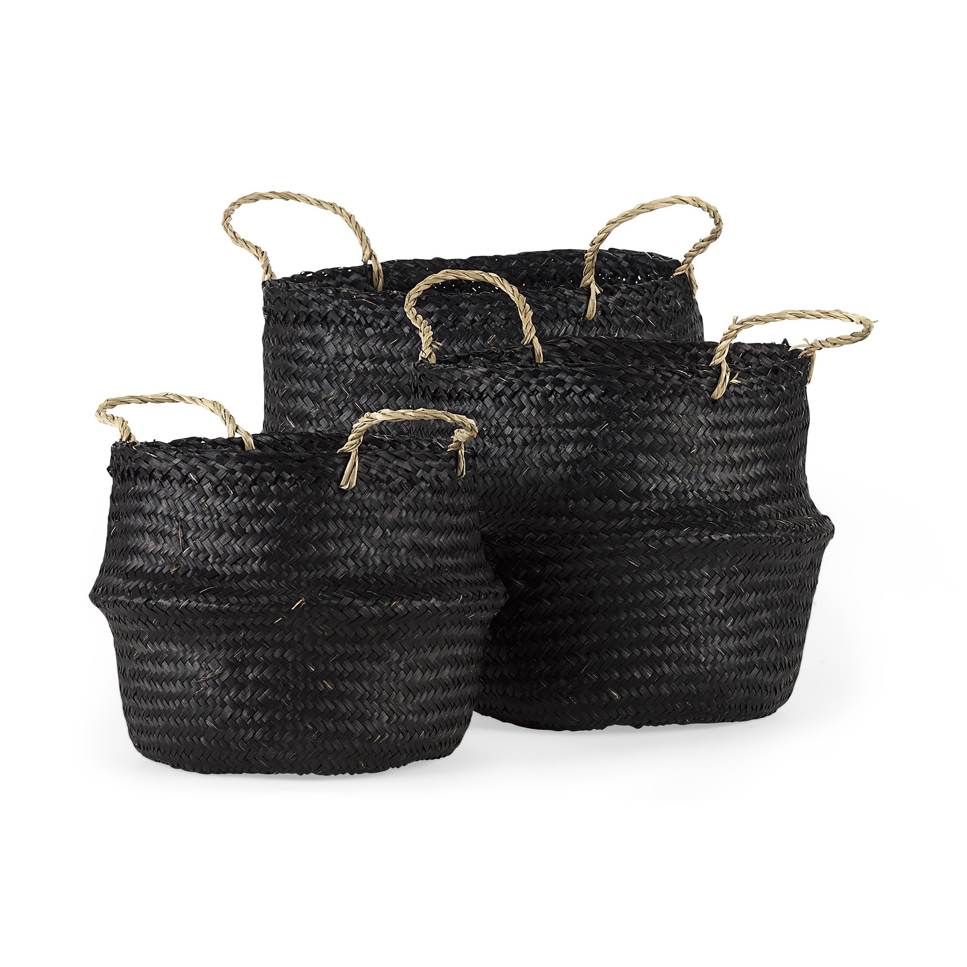 Set of Three Black Wicker Basket-Organizers-DECOROLALA