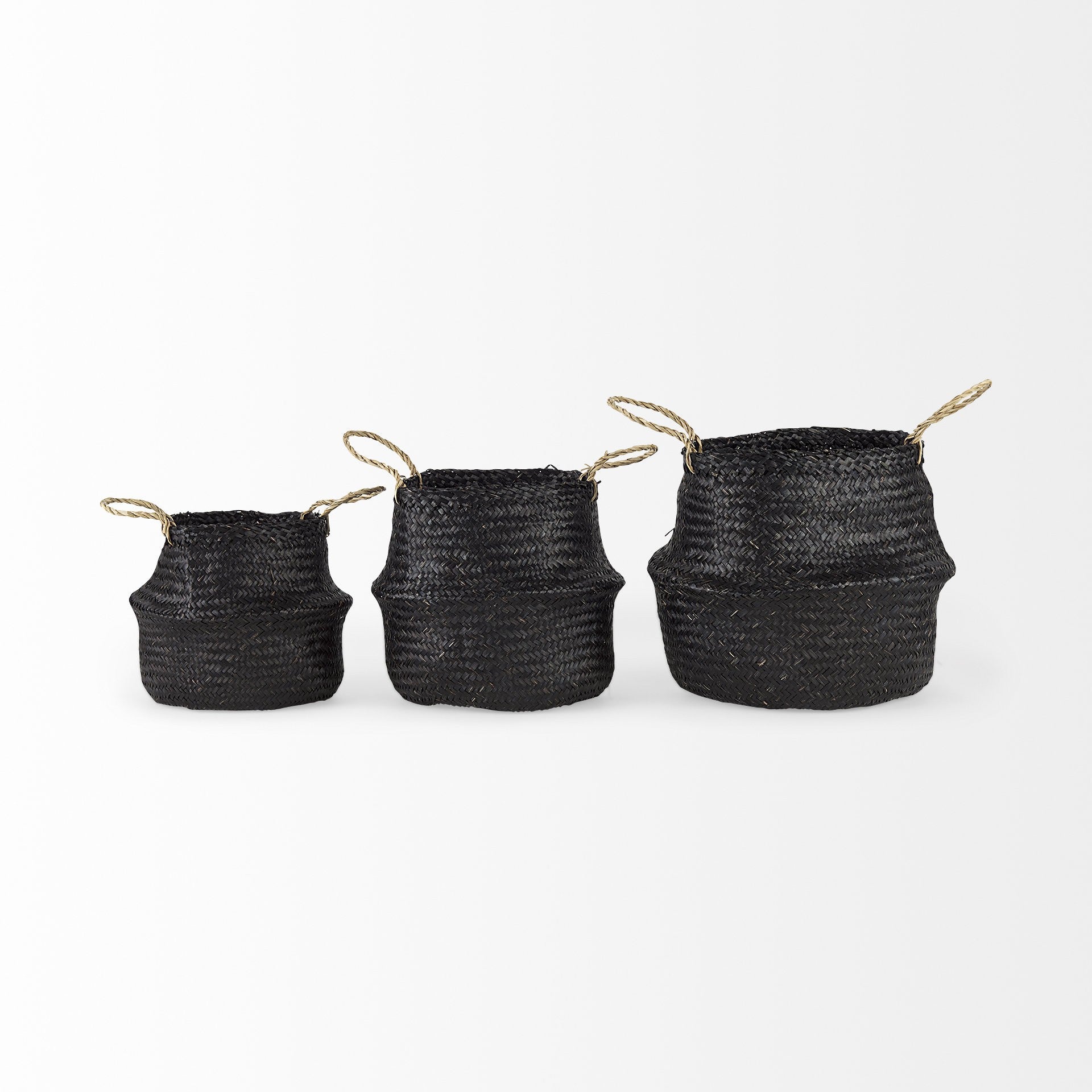 Set of Three Black Wicker Basket-Organizers-DECOROLALA