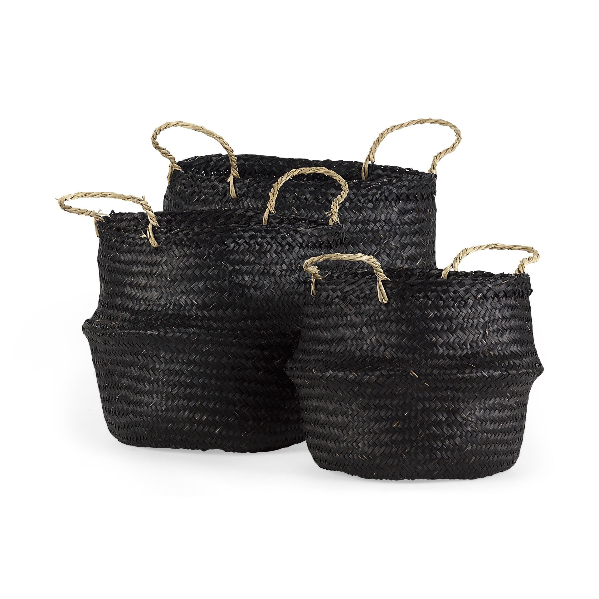 Set of Three Black Wicker Basket-Organizers-DECOROLALA