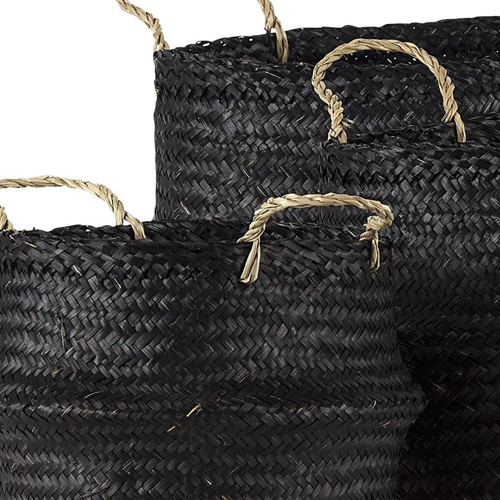 Set of Three Black Wicker Basket-Organizers-DECOROLALA
