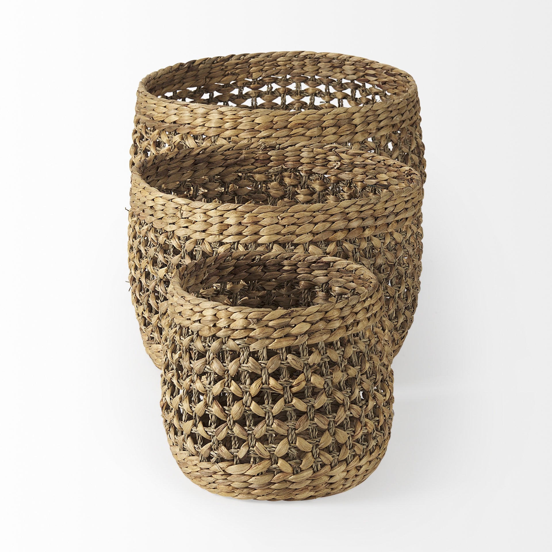 Set of Three Brown Wicker Basket-Organizers-DECOROLALA