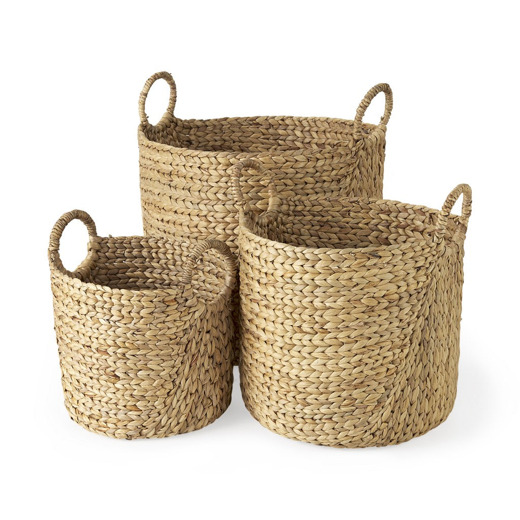 Set of Three Brown Wicker Basket-Organizers-DECOROLALA