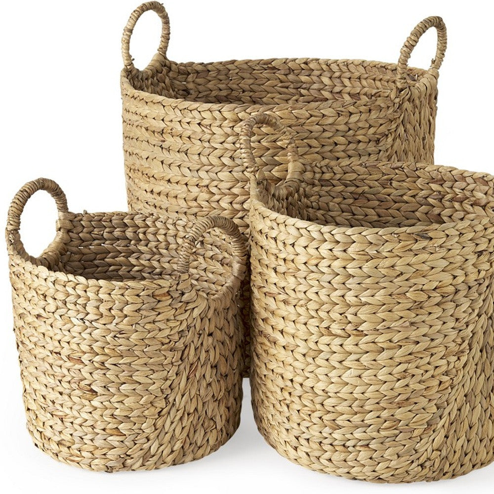 Set of Three Brown Wicker Basket-Organizers-DECOROLALA