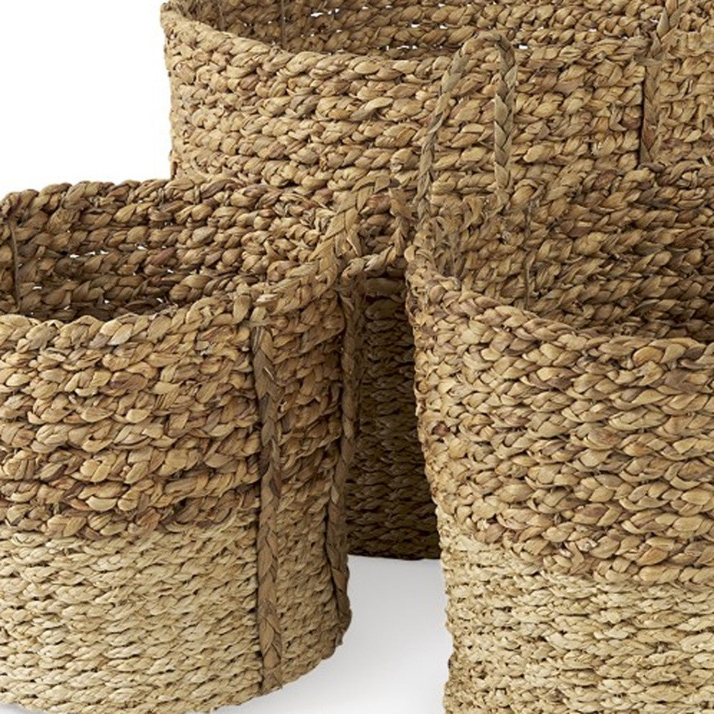 Set of Three Brown Wicker Basket-Organizers-DECOROLALA