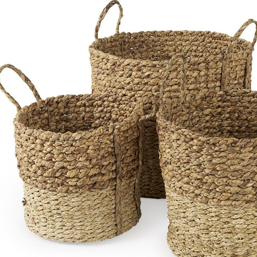 Set of Three Brown Wicker Basket-Organizers-DECOROLALA