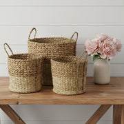 Set of Three Brown Wicker Basket-Organizers-DECOROLALA