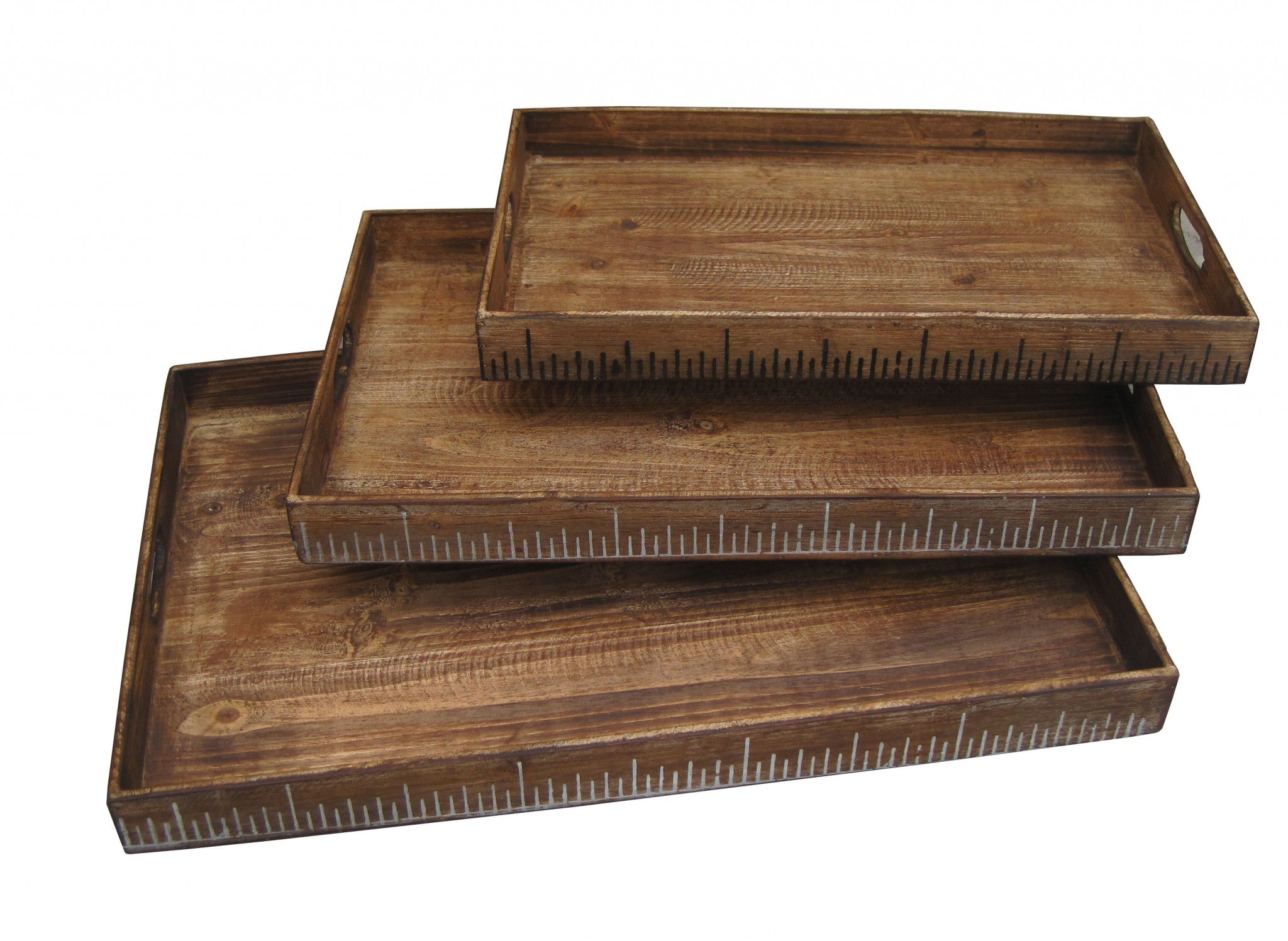 Set of Three Brown Wood Nesting Serving Trays-Trays-DECOROLALA