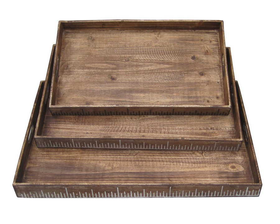 Set of Three Brown Wood Nesting Serving Trays-Trays-DECOROLALA