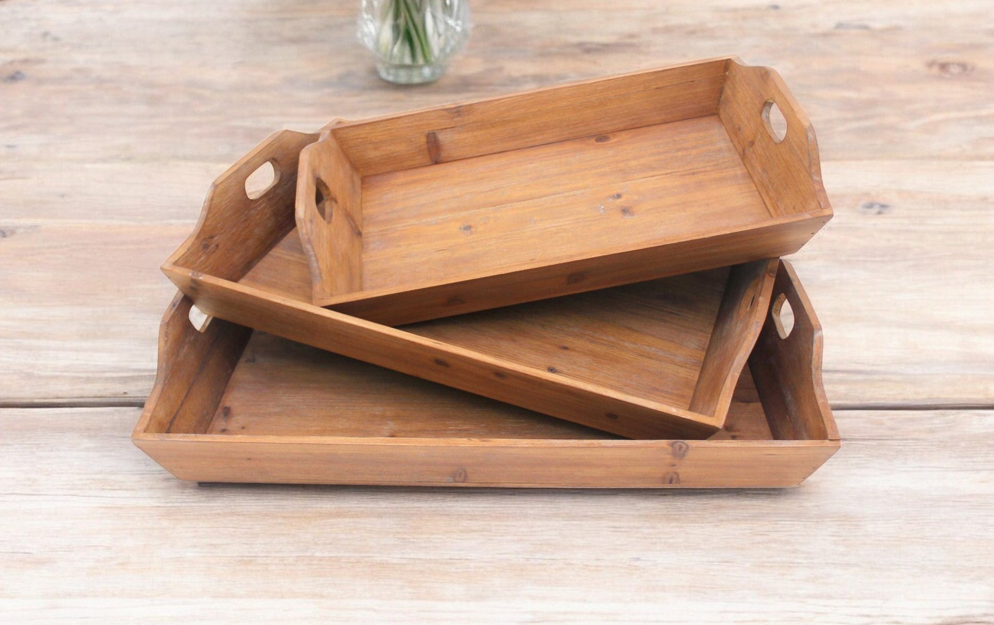Set of Three Brown Wood Serving Tray-Trays-DECOROLALA