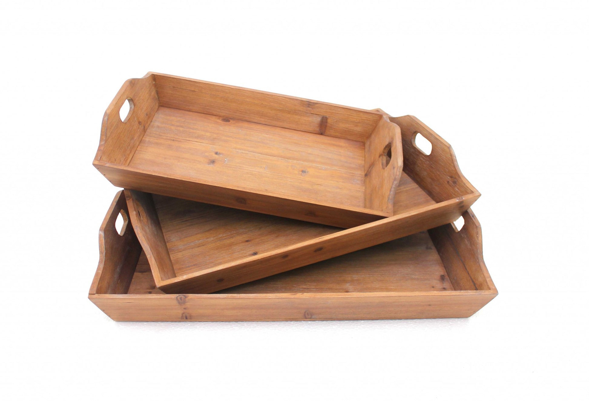 Set of Three Brown Wood Serving Tray-Trays-DECOROLALA
