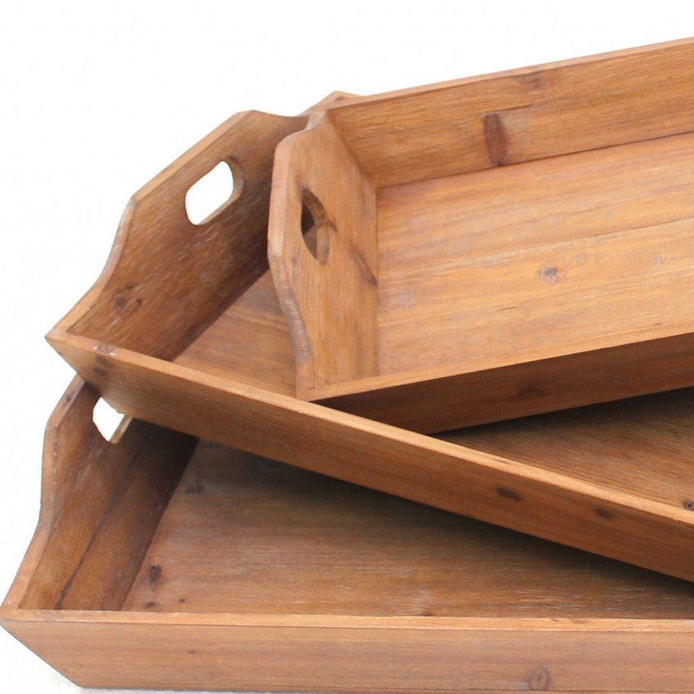 Set of Three Brown Wood Serving Tray-Trays-DECOROLALA