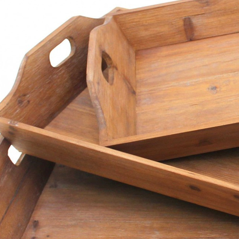 Set of Three Brown Wood Serving Tray-Trays-DECOROLALA