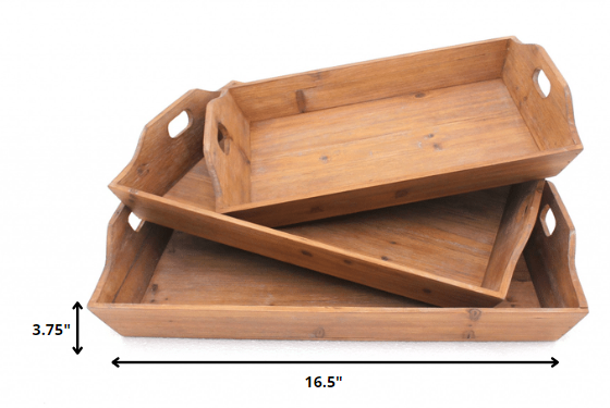 Set of Three Brown Wood Serving Tray-Trays-DECOROLALA