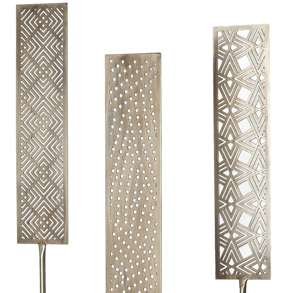 Set of Three Gold Metal Modern Abstract Tabletop Sculpture-Sculptures-DECOROLALA