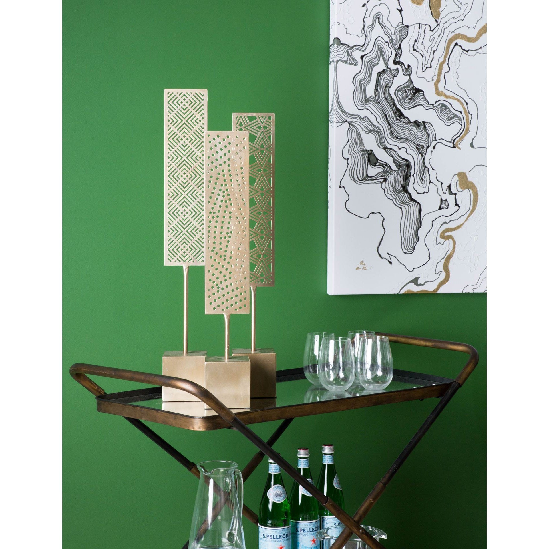 Set of Three Gold Metal Modern Abstract Tabletop Sculpture-Sculptures-DECOROLALA