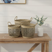 Set of Three Light Brown Wicker Basket-Organizers-DECOROLALA
