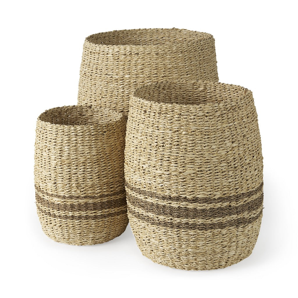 Set of Three Natural And Brown Wicker Basket-Organizers-DECOROLALA