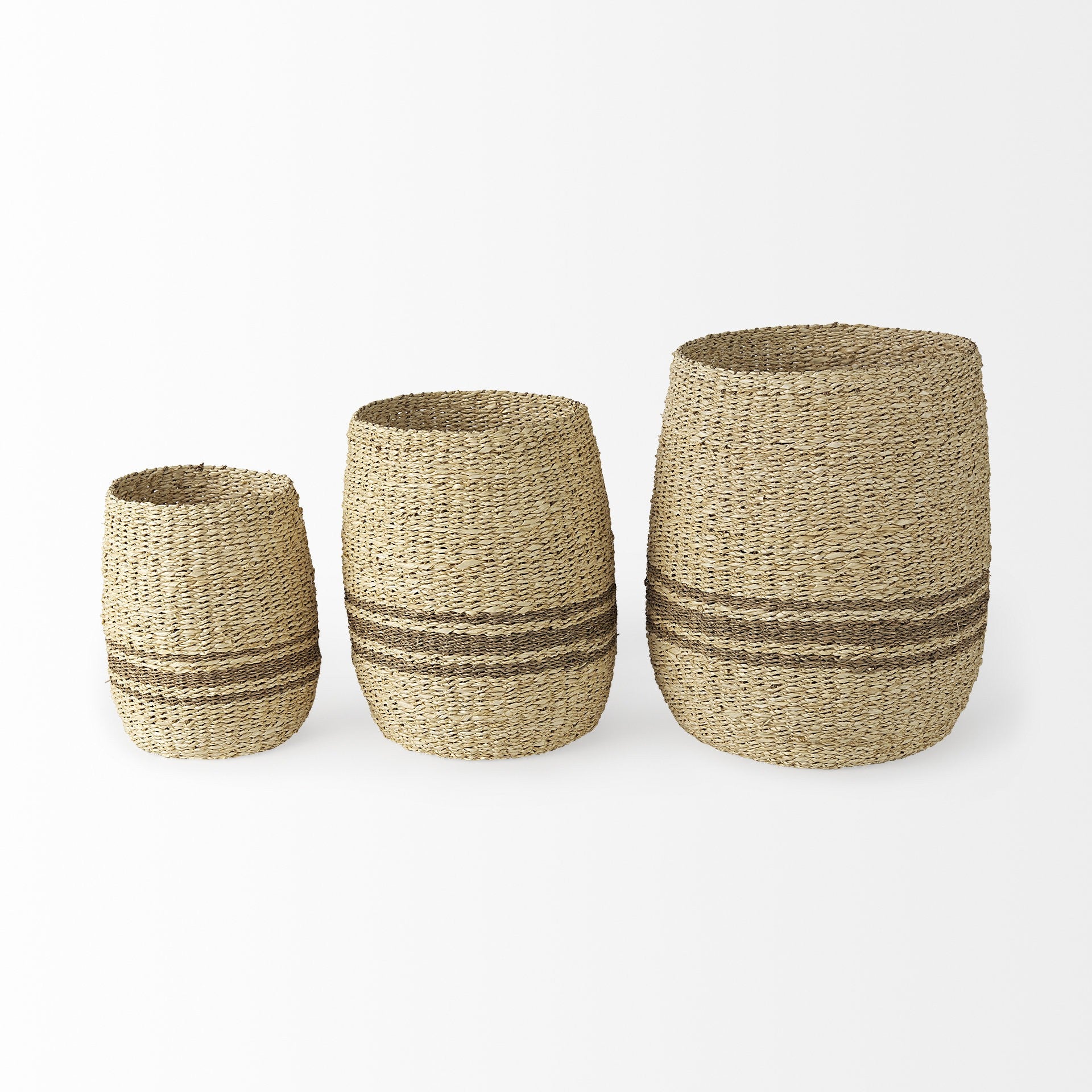 Set of Three Natural And Brown Wicker Basket-Organizers-DECOROLALA