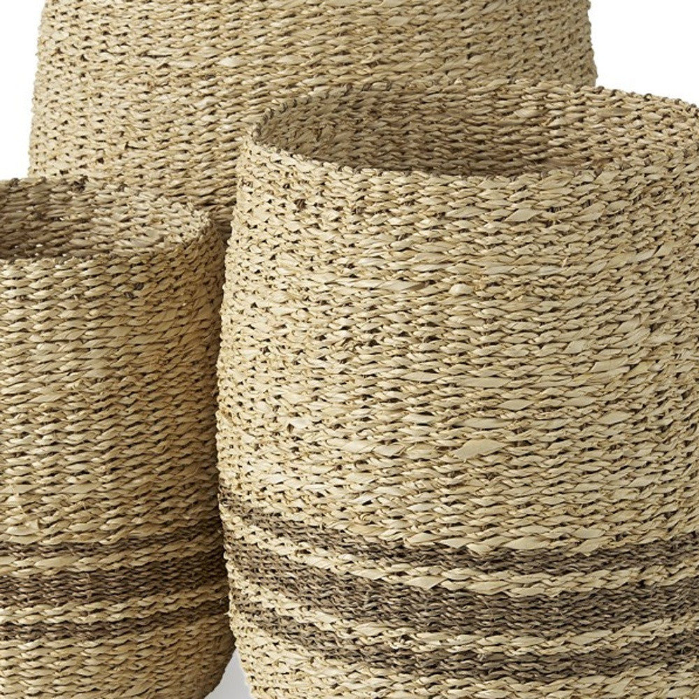 Set of Three Natural And Brown Wicker Basket-Organizers-DECOROLALA