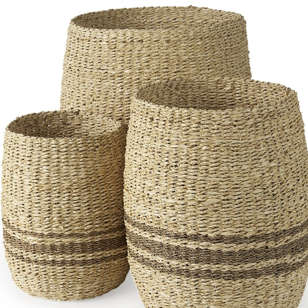 Set of Three Natural And Brown Wicker Basket-Organizers-DECOROLALA