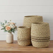 Set of Three Natural And Brown Wicker Basket-Organizers-DECOROLALA