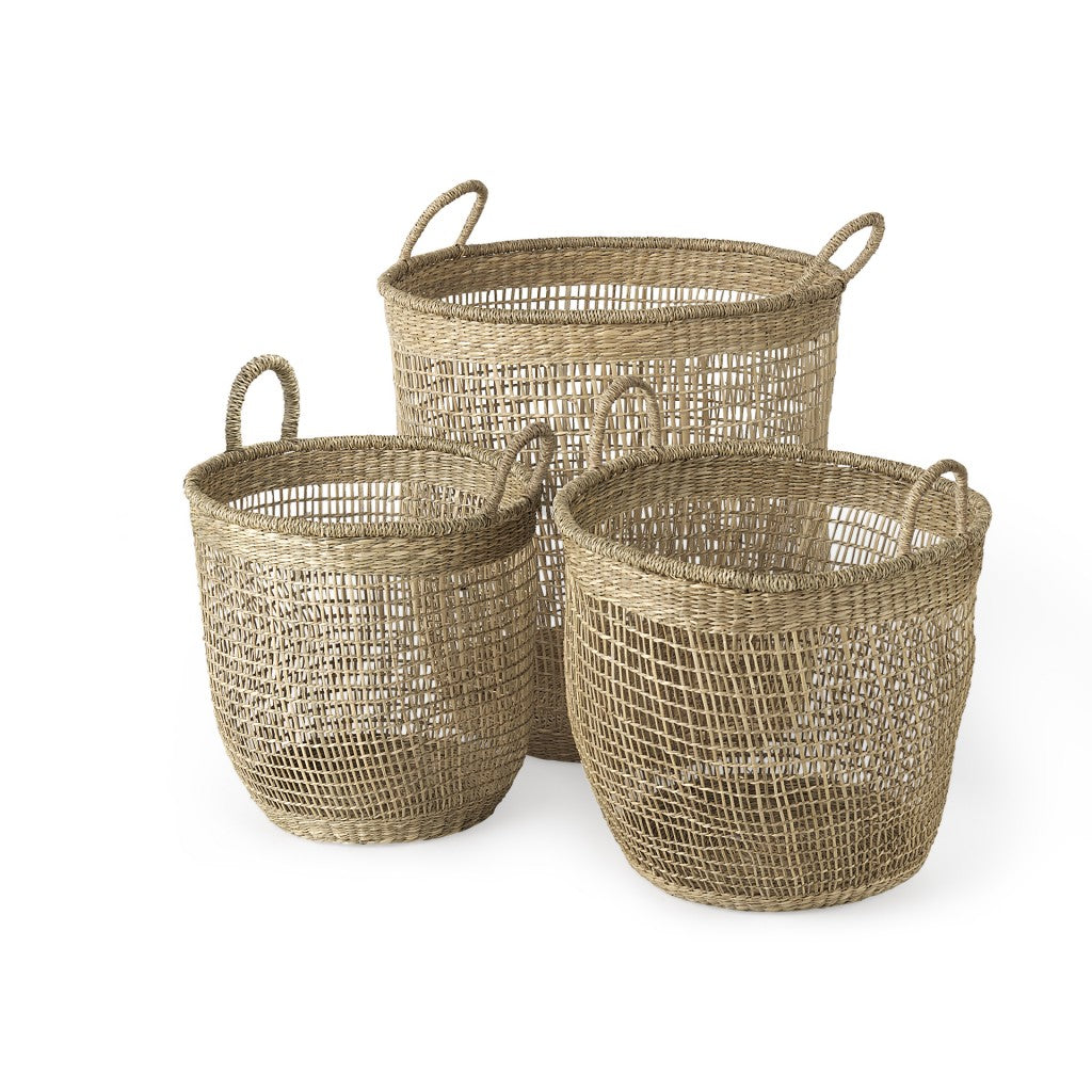 Set of Three Natural Wicker Basket-Organizers-DECOROLALA