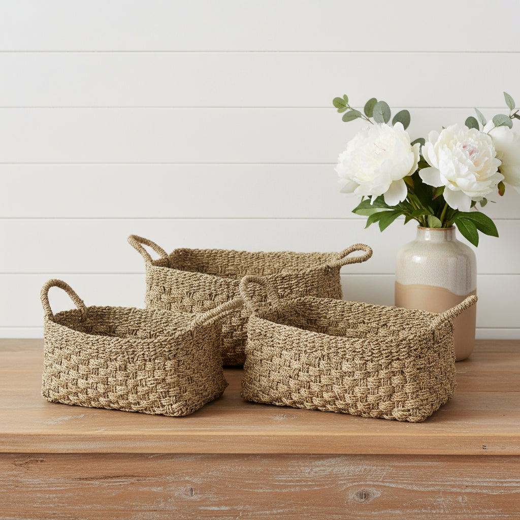 Set of Three Natural Wicker Basket-Organizers-DECOROLALA