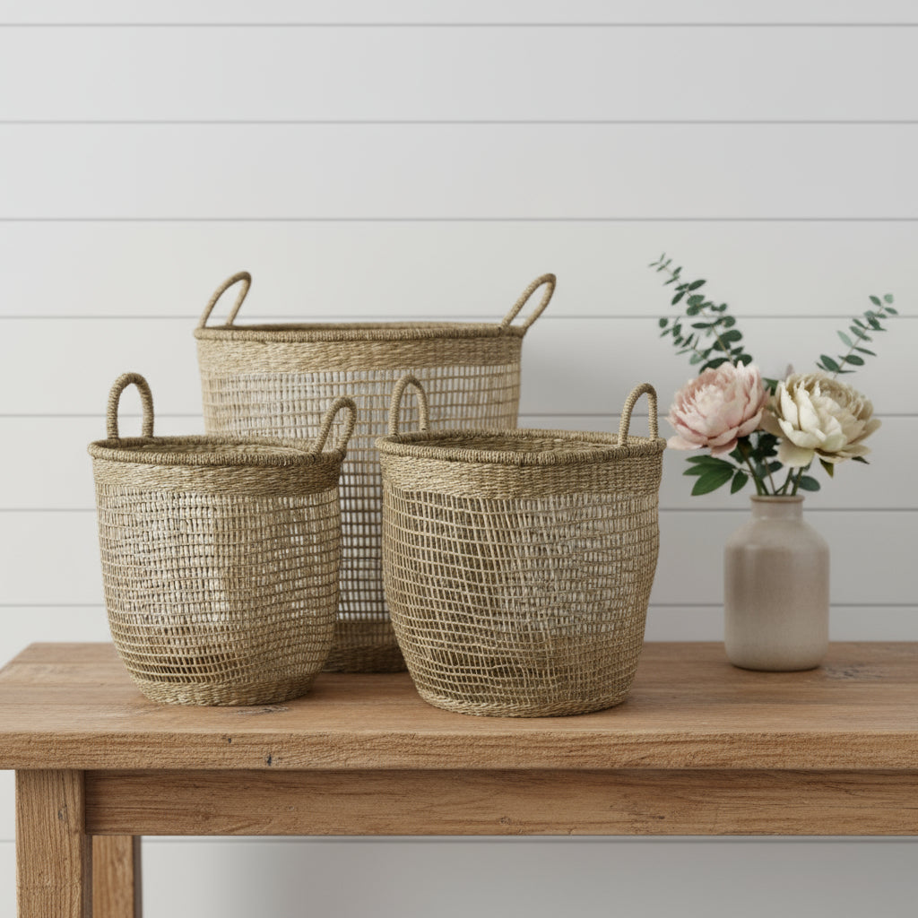 Set of Three Natural Wicker Basket-Organizers-DECOROLALA