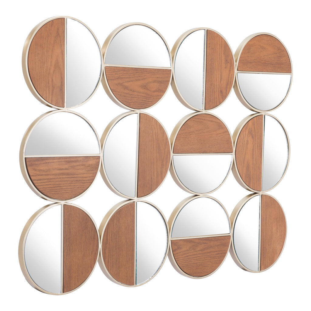 Set of Twelve Gold and Walnut Round Steel Framed Accent Mirror-Mirrors-DECOROLALA