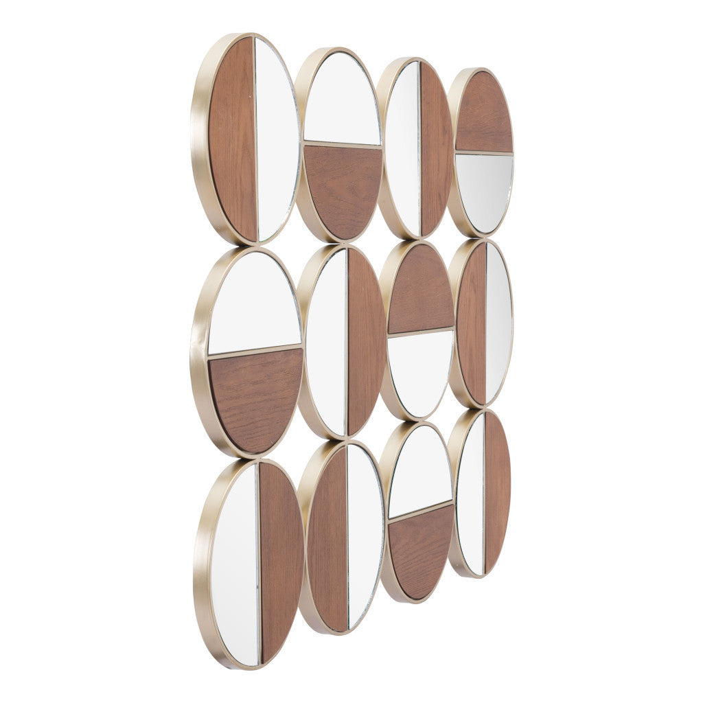 Set of Twelve Gold and Walnut Round Steel Framed Accent Mirror-Mirrors-DECOROLALA
