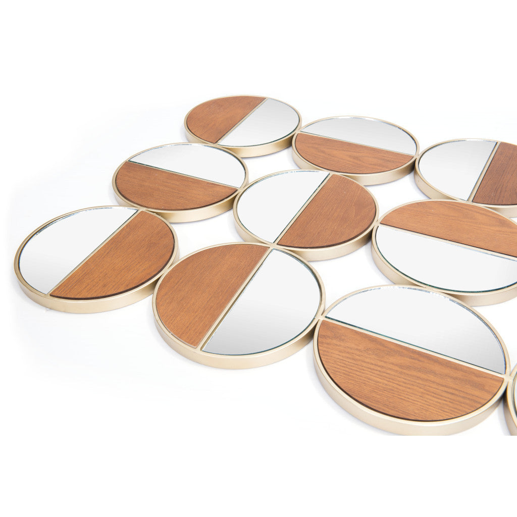 Set of Twelve Gold and Walnut Round Steel Framed Accent Mirror-Mirrors-DECOROLALA