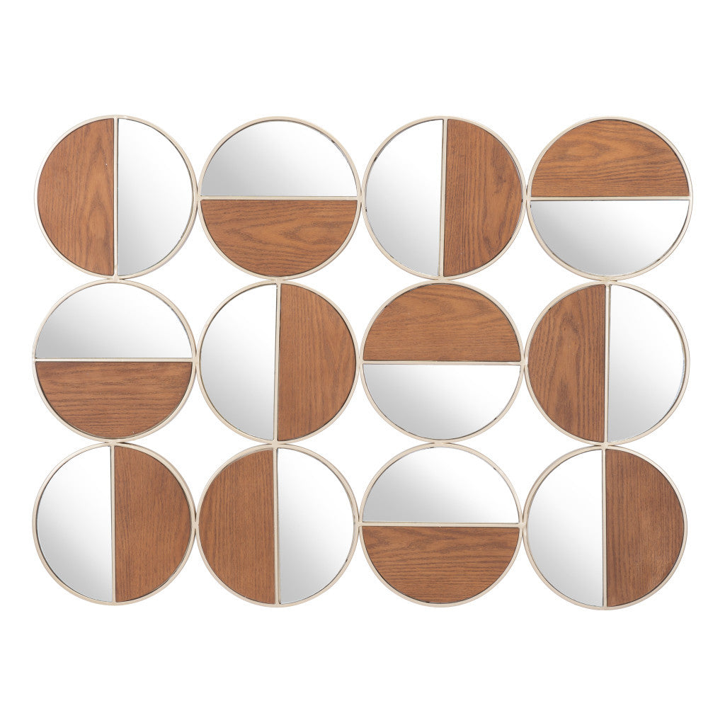 Set of Twelve Gold and Walnut Round Steel Framed Accent Mirror-Mirrors-DECOROLALA