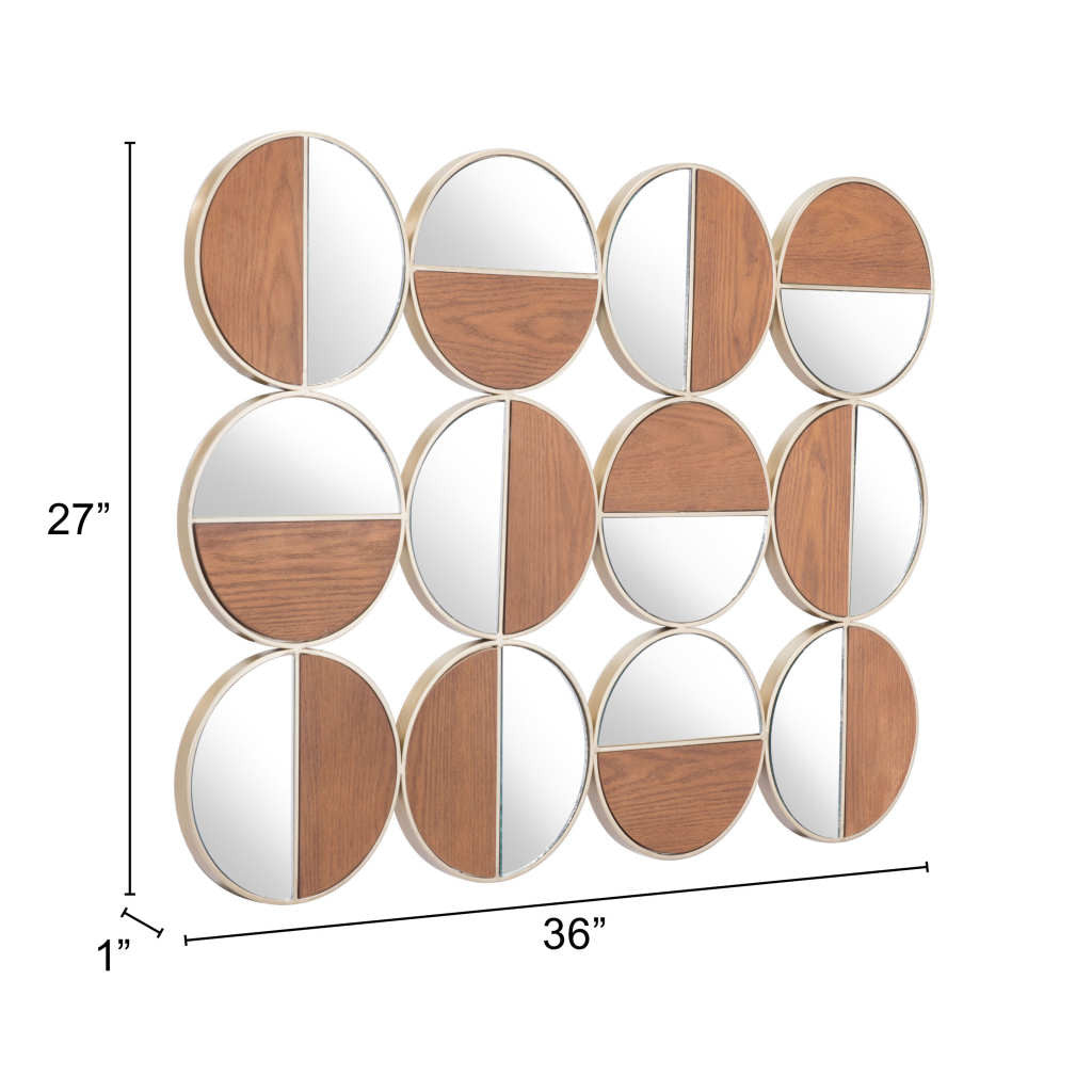 Set of Twelve Gold and Walnut Round Steel Framed Accent Mirror-Mirrors-DECOROLALA