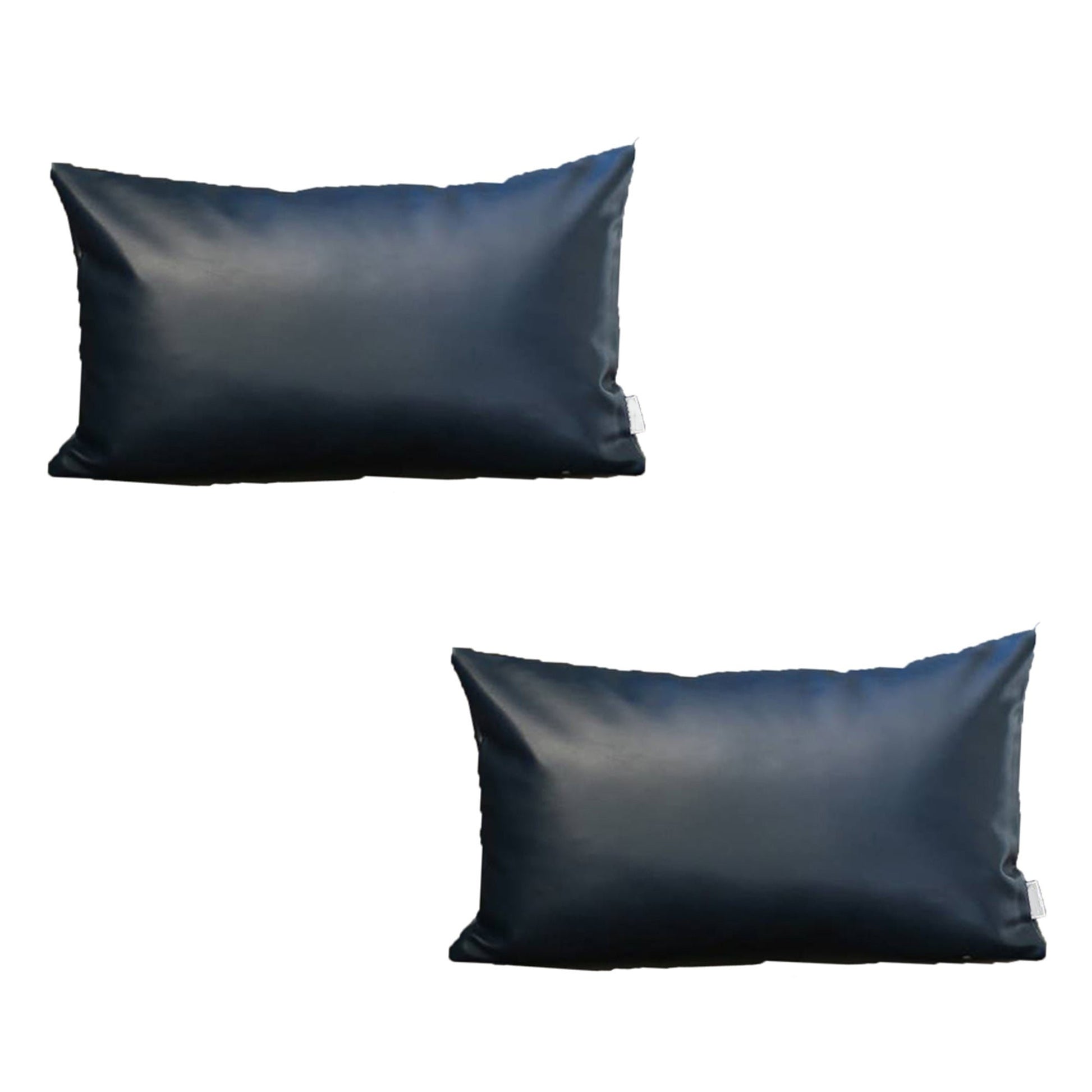 Set of Two 10" X 12" Navy Blue Faux Leather Lumbar Throw Pillow-Accent Throw Pillows-DECOROLALA